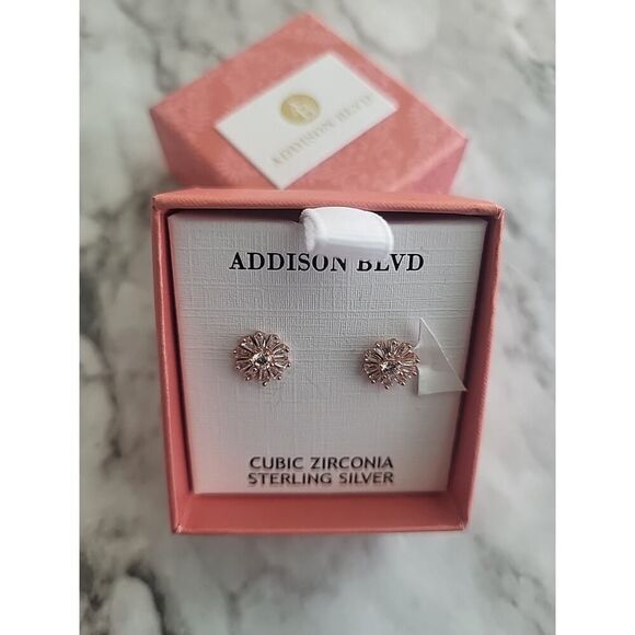 NEW Addison BLVD CZ Gold Plate 925 Sterling Silver Flower Daisy Stud Earrings - Picture 4 of 4